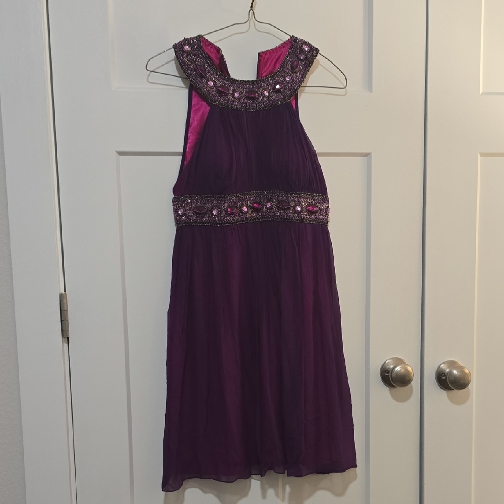 Cache Purple Embellished Halter Sundress